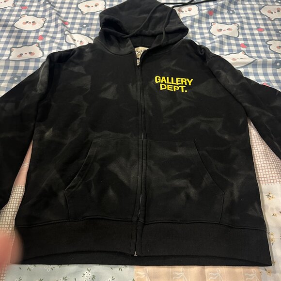 Gallery Dept Black Hooded Zip-Up Sweatshirt With Distressed Detailing - Picture 2 of 5